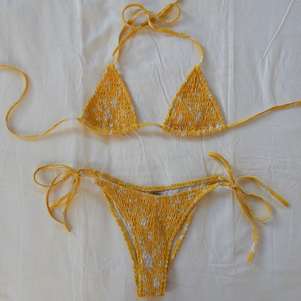 Yellow Floral Smocked Bikini